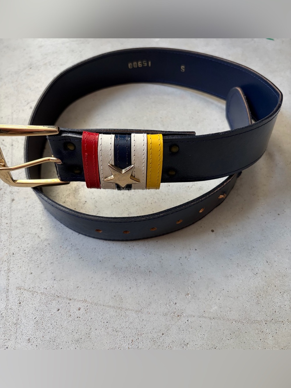 Vintage Colorblock Star Leather Belt S Navy Cosplay Superhero